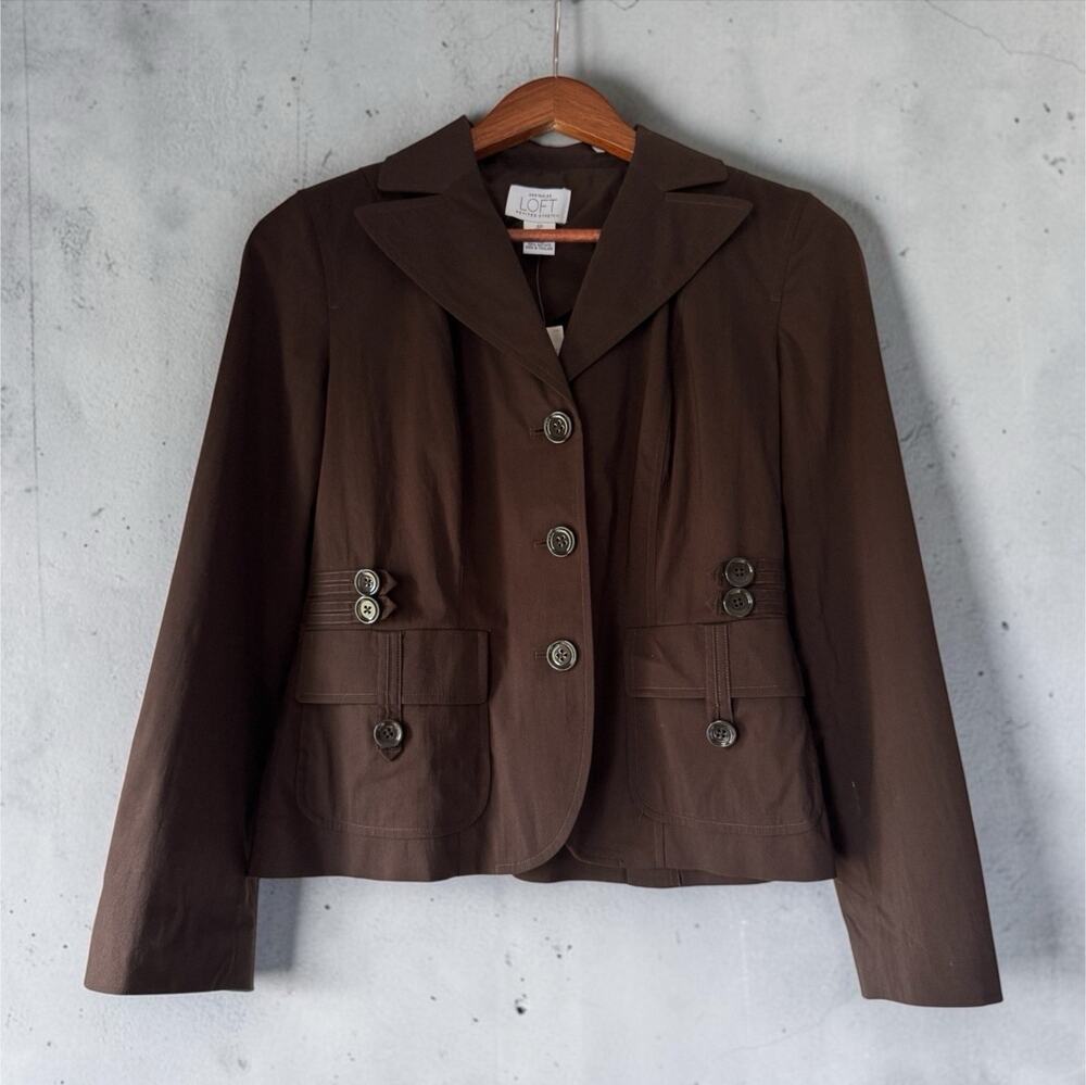 NWT Ann Taylor LOFT Petites Stretch Brown Button Front Lined Blazer Jacket 6P